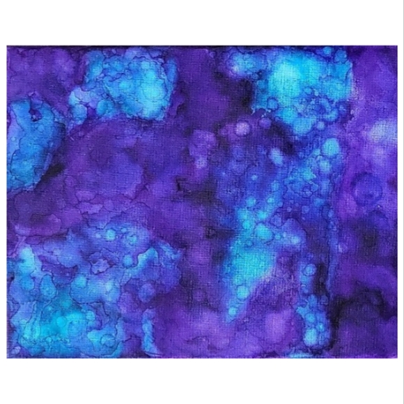 Hand Crafted Purple and Turquoise Abstract Design 11x14 Inches Canvas Painting - Picture 3 of 4